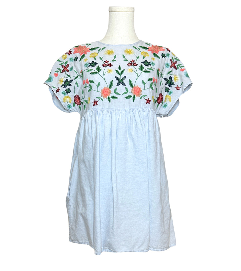 Zara Embroidered Floral Corset Tie Open Back Cotton Romper Skort Mini Small